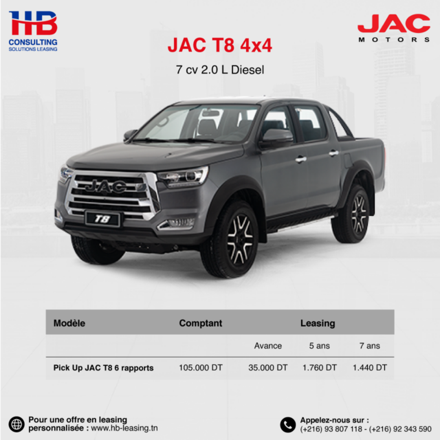 JAC T8 4x4 Prix Tunisie